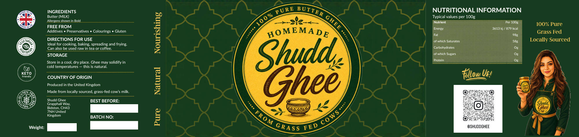 Shudd Ghee — Official Product Label Design (21x5cm wrap-around)